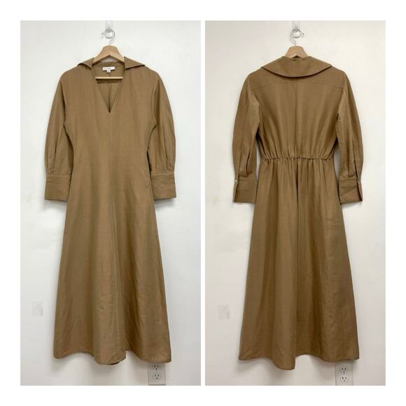 VINCE Shaped-Collar V-Neck Midi Shirtdress Classic Chic Minimalist Neutral XXS - Picture 14 of 15